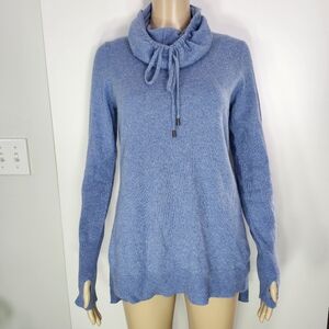 MAX STUDIO Women's 100% Cashmere Cowl Neck Sweater Light Heather Blue Small